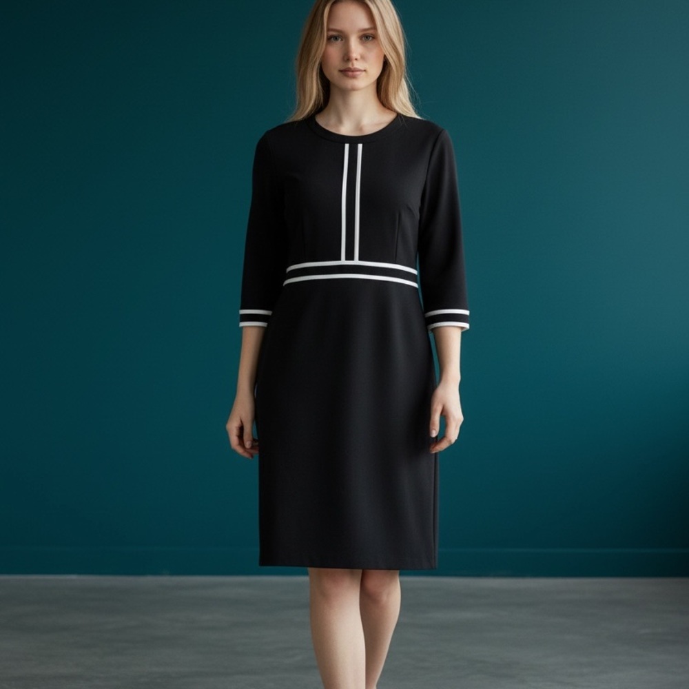 New York & Company Black and White Long Sleeve Dress